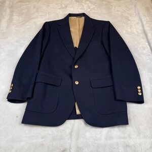 Clipper Craft Mens Navy Blue Wool Blazer Gold Crest Button Sport Coat Vintage